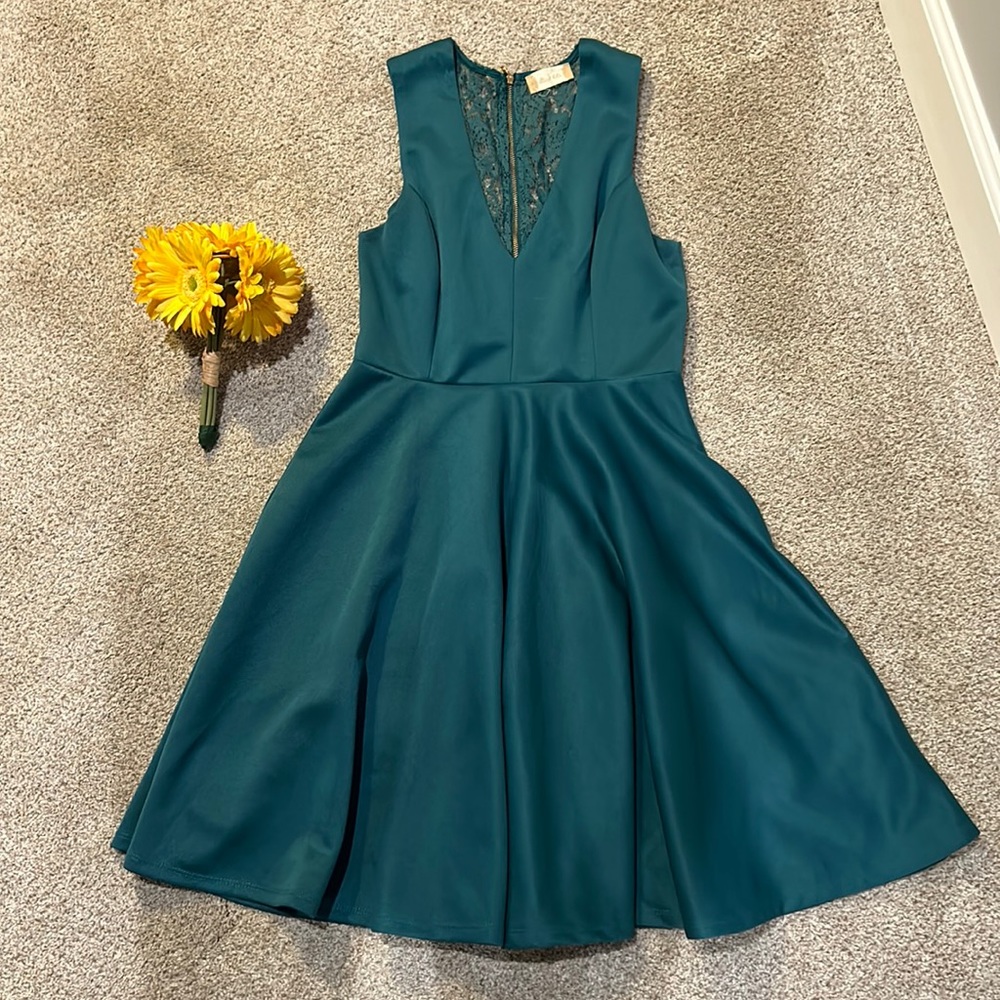 Dark emerald green skater satin like dress